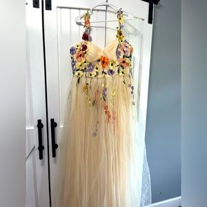 Cream embroidered prom dress